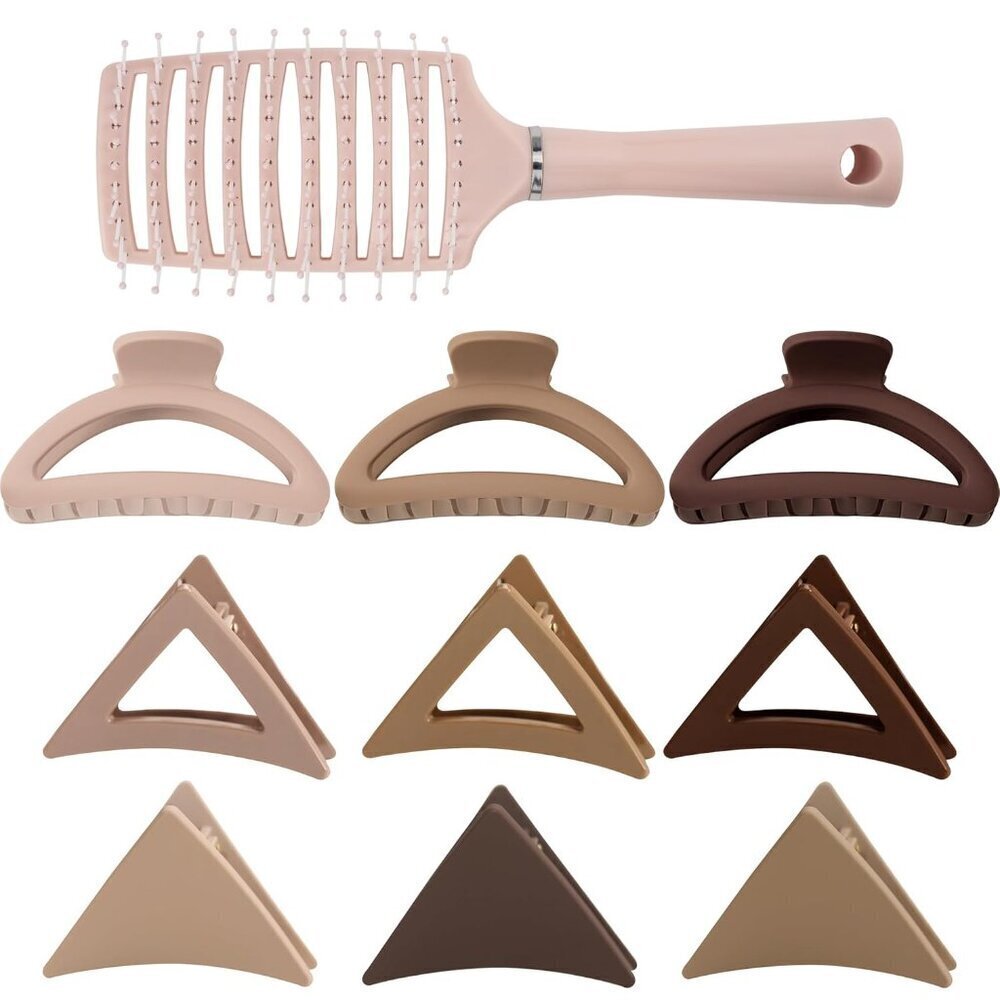 Hair Accessories Set Non-Slip Clips & Brush for Thin Hair Neutral Colors